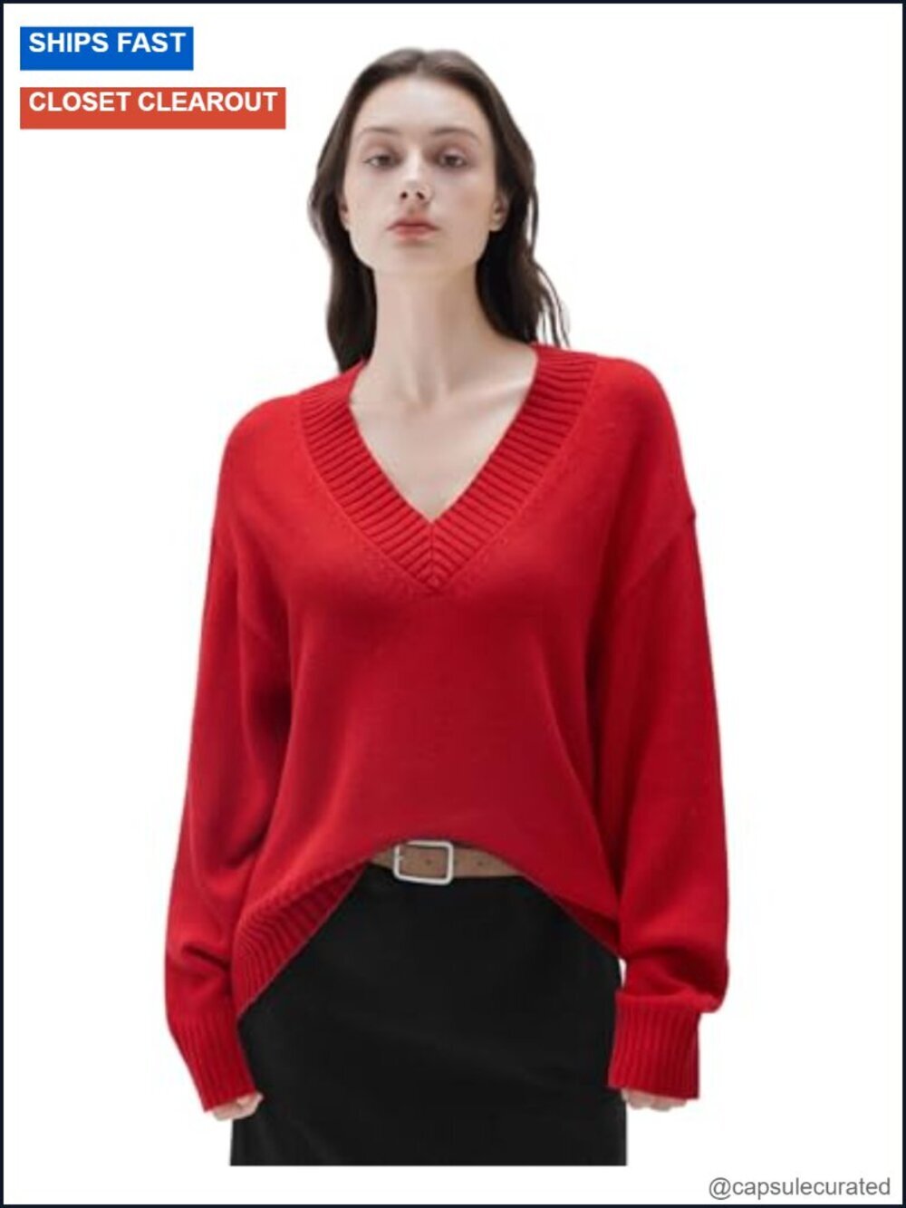 Cashmere Blend Oversized V Neck Long Sleeve Pullover Sweater